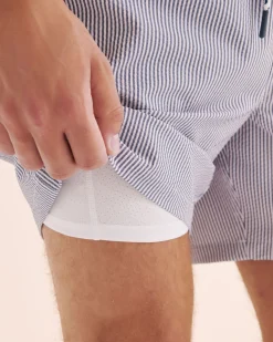Seersucker Long Liner Volley Swimsuit* Volley Shorts