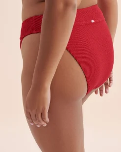 Textu Smocked High Leg Cheeky Bikini Bottom*Women Bikini Bottoms
